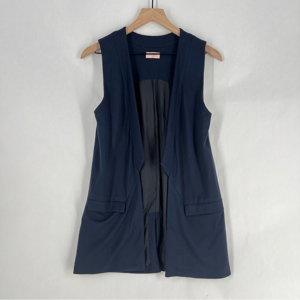 NELL Navy Stretch Ponte Knit Sleeveless Open Front Vest Jacket Size 0
